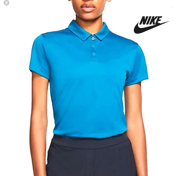 NWT- NIKE + LANDS END WMN M BLUE GOLF POLO TOPS - Picture 3 of 8